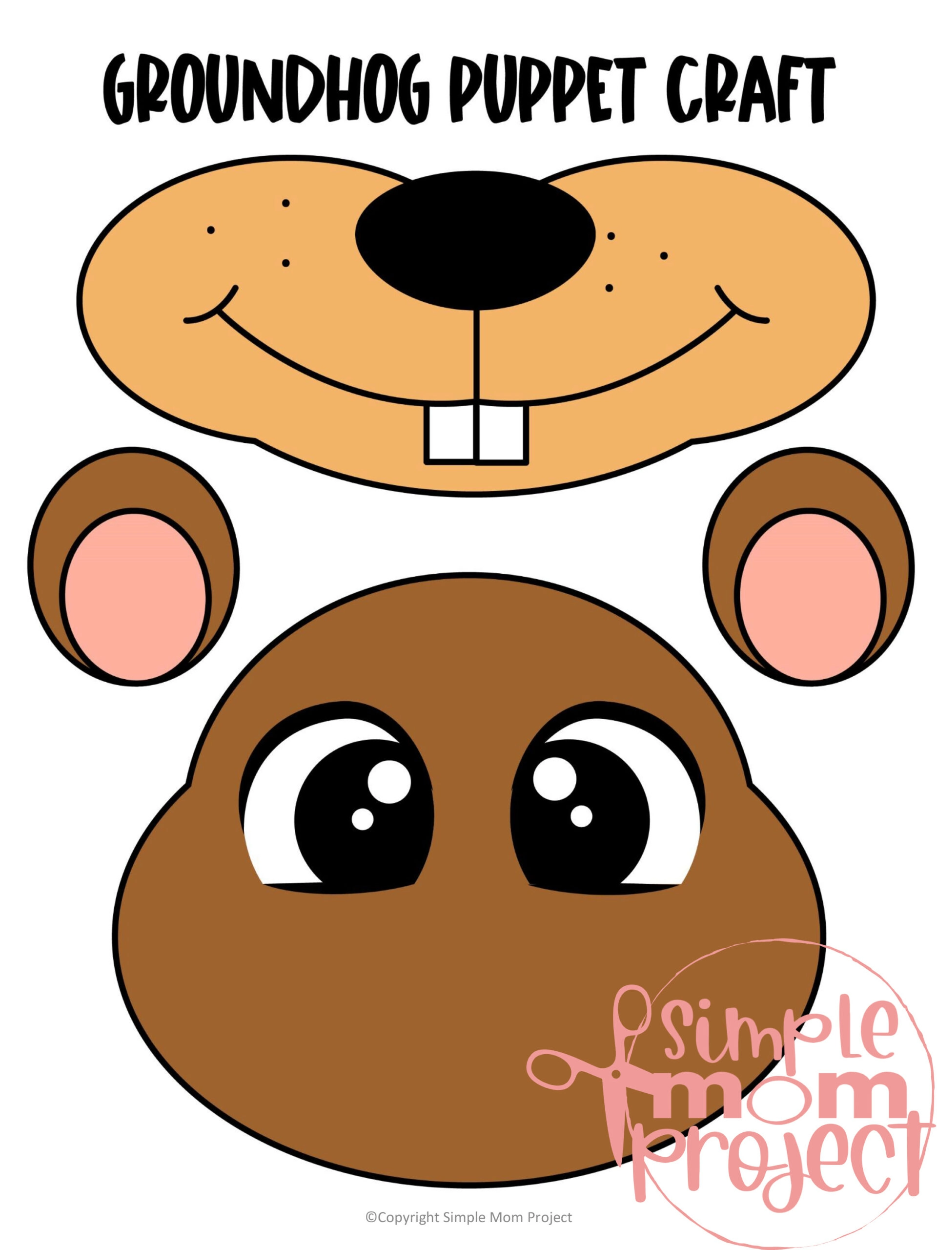 groundhog paper bag puppet – printable craft template for kids